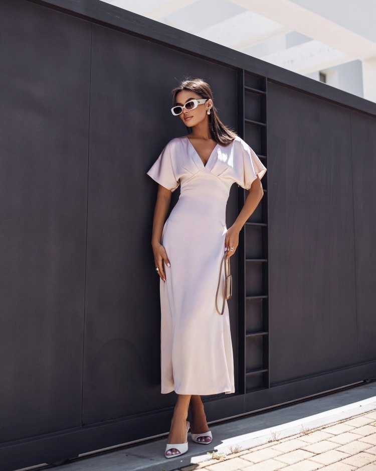 Nella satin midi dress beige