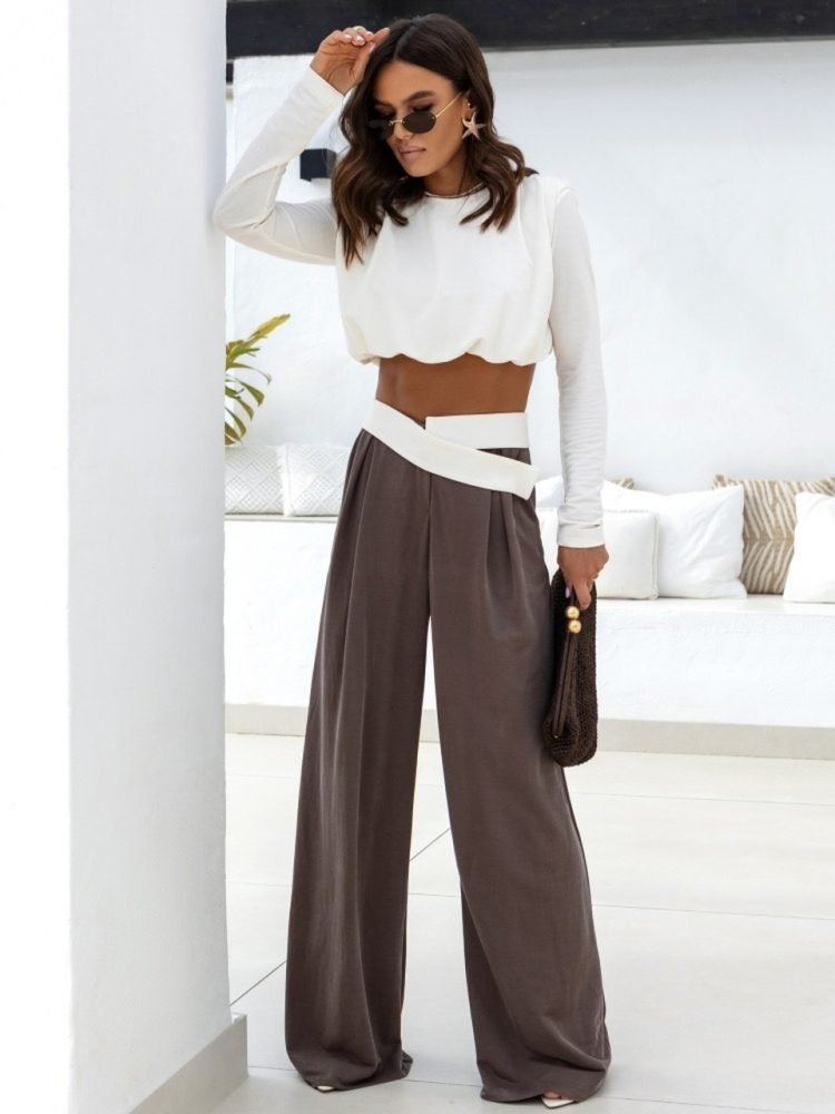 brown wide-leg trousers BELT - Image 2