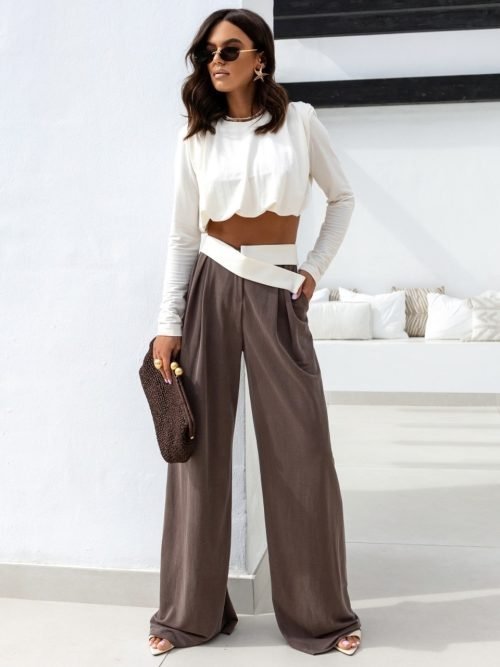 brown wide-leg trousers BELT