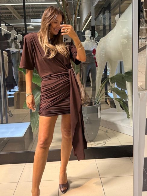 EMO Midnight Chic Dress with Draping brown