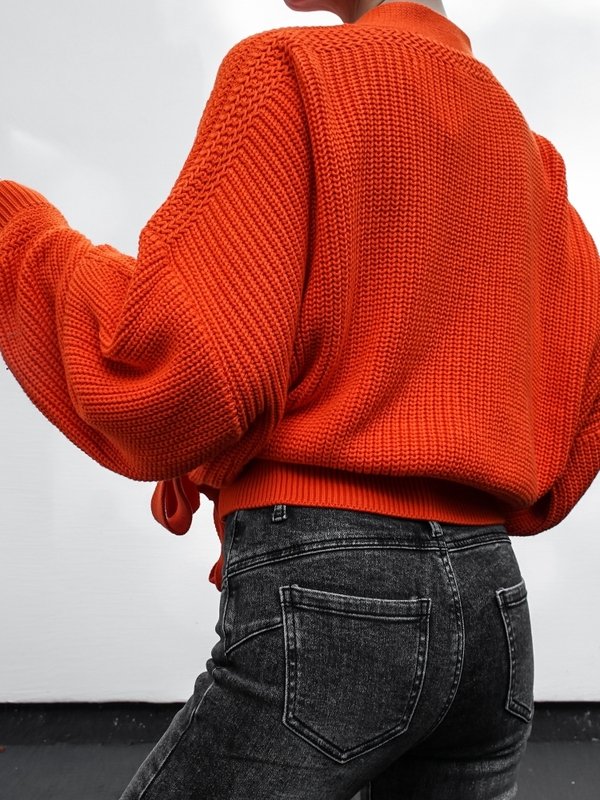 Tie-Waist Cardigan with Puff Sleeves orange - Image 11