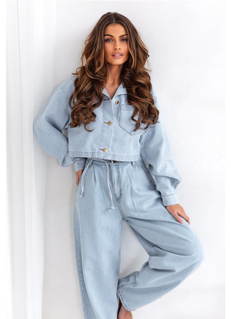 Cropped denim shirt blue