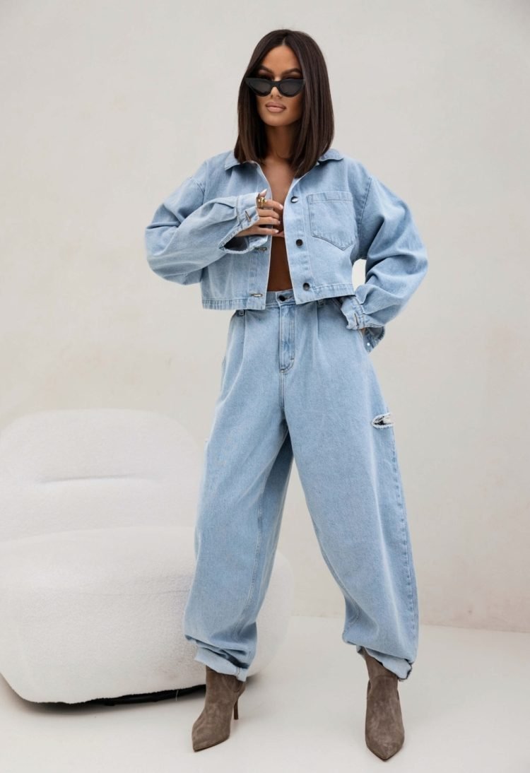 Cropped denim shirt blue - Image 2