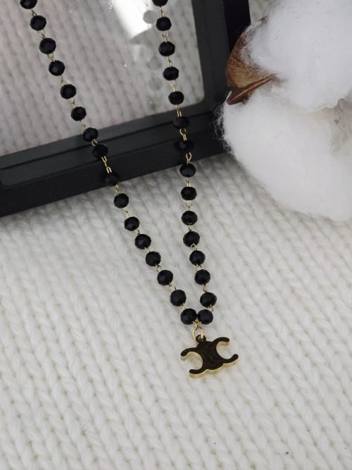 Chic Black Crystal & Gold-Tone Necklace