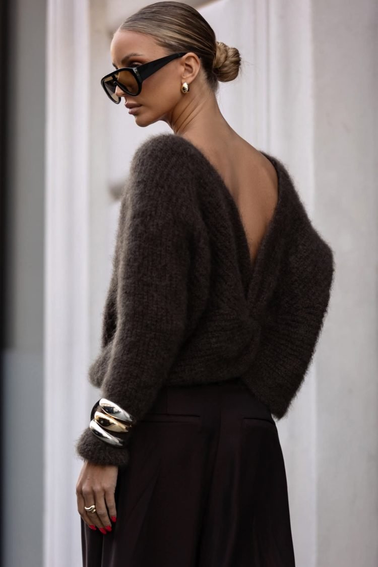 Premium Mohair Sweater in Rich Chocolate Brown - Image 2