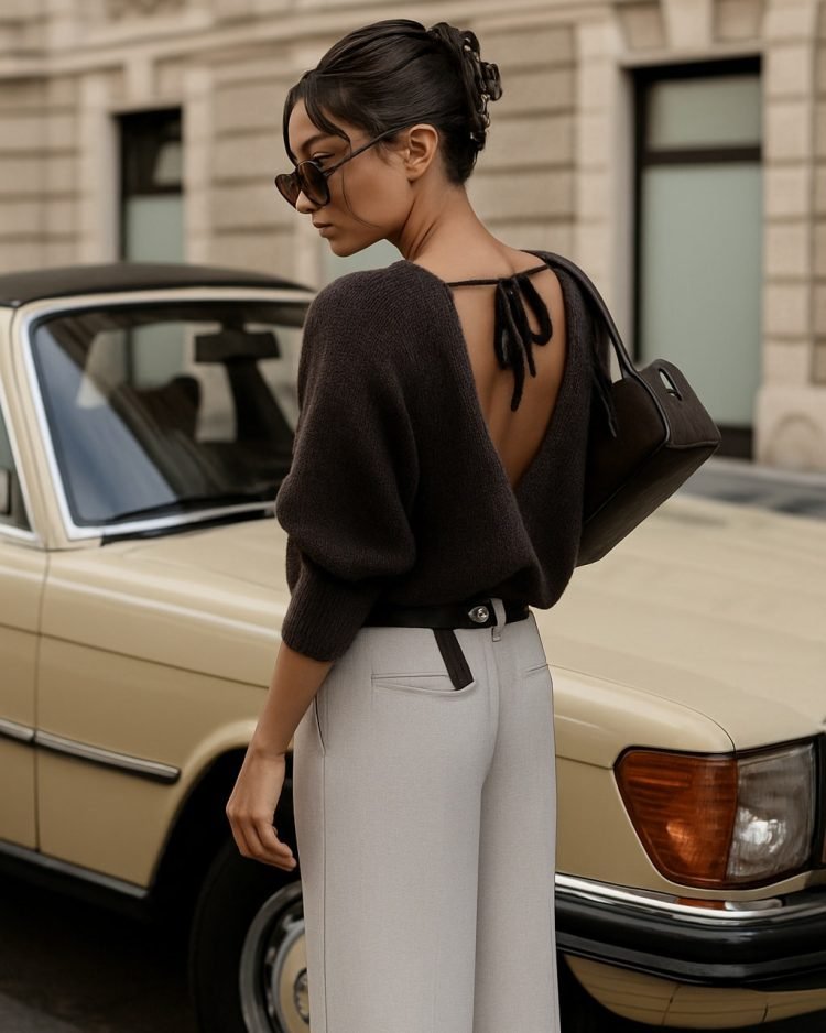 Yarn Deep Chocolate Brown Open-Back Sweater