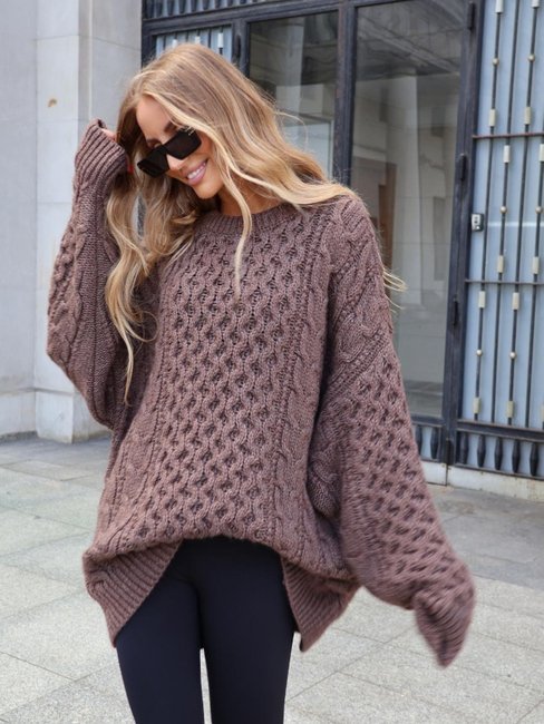 EMO Long Cable-Knit Sweater brown