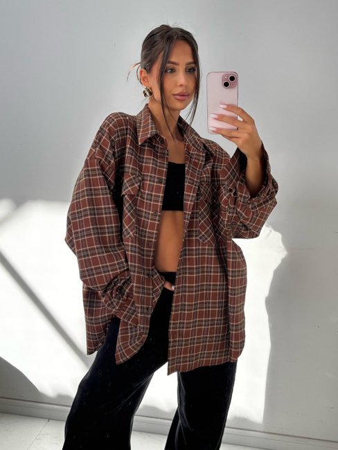 CHECKERED SHIRT Cigar brown