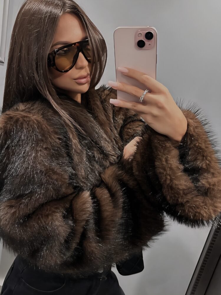 Eco Fox Fur Jacket – Emo brown - Image 3