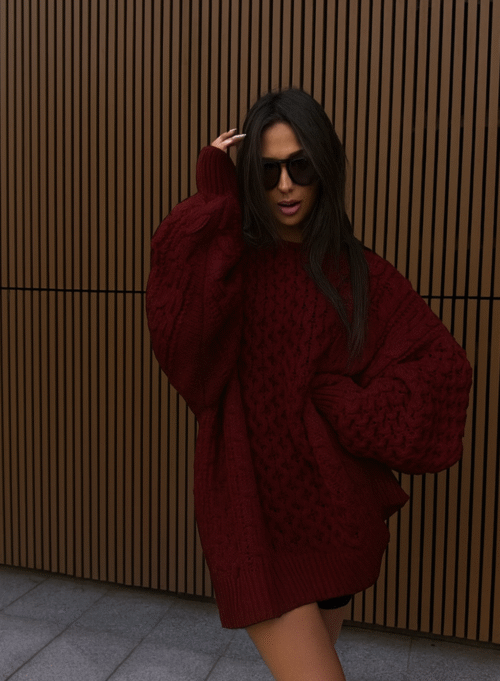 EMO Long Cable-Knit Sweater burgund