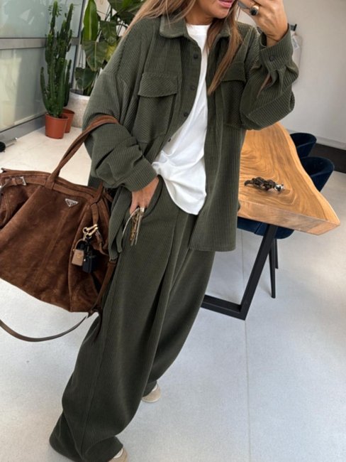 Corduroy Oversize Trousers cream - Image 4