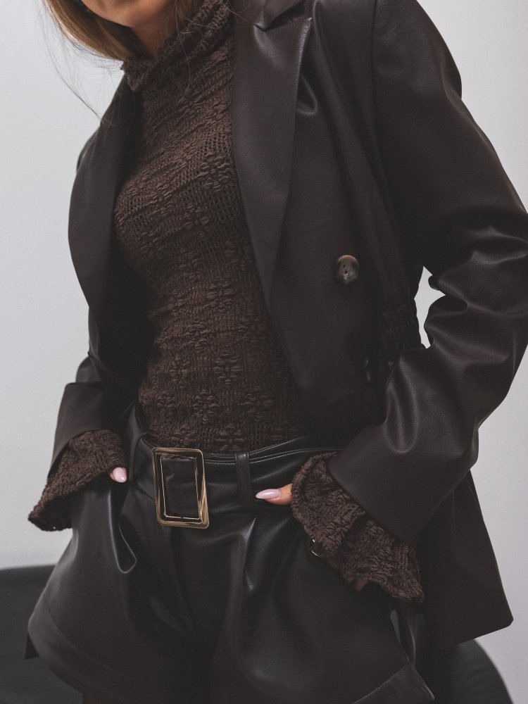 Desiro Lace Turtleneck Top brown - Image 4