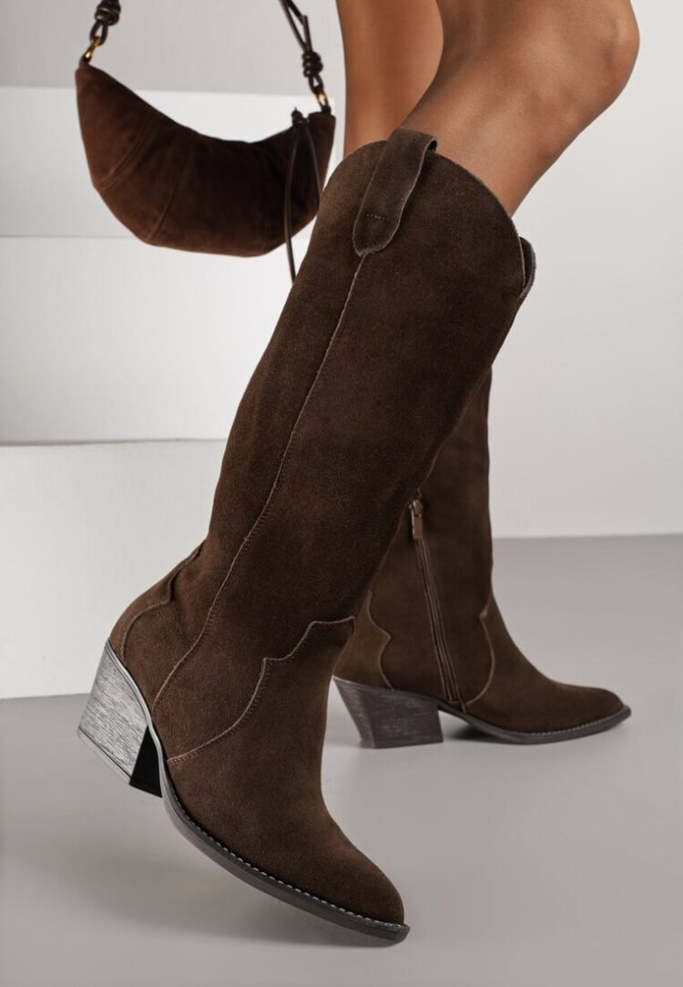 Suede Leather Cowboy Brown Boots - Image 3