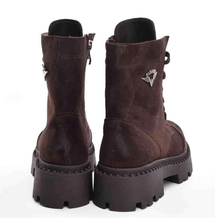 Genuine Leather Lace-Up Ankle Boots Brown - Image 5