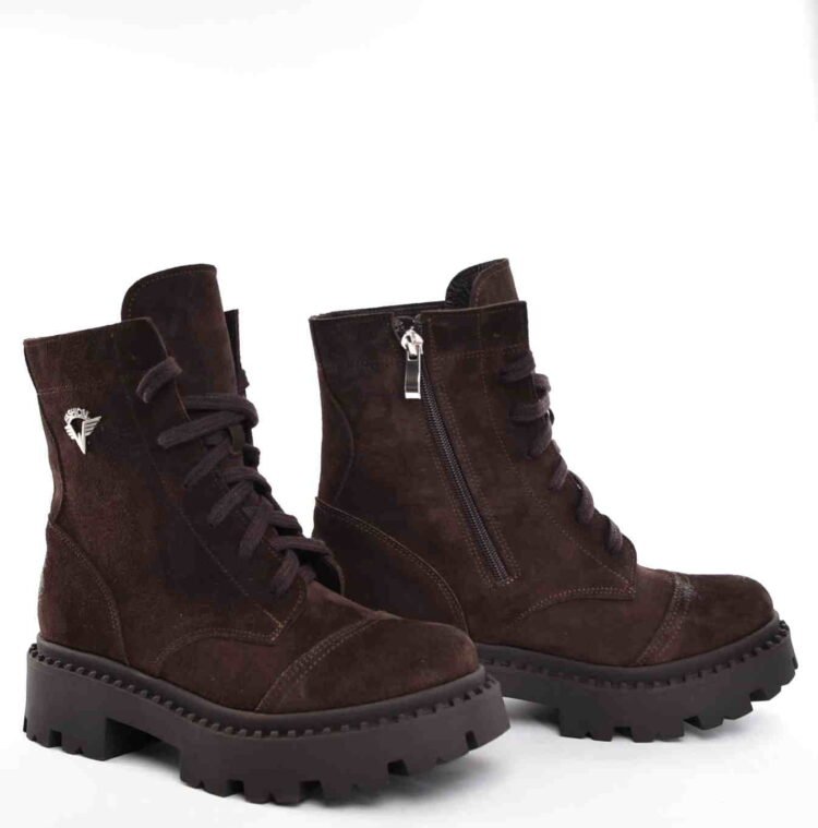 Genuine Leather Lace-Up Ankle Boots Brown - Image 6