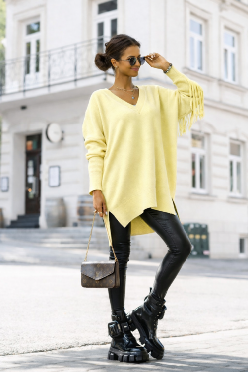 Cocomore Sweater with fringes long yellow