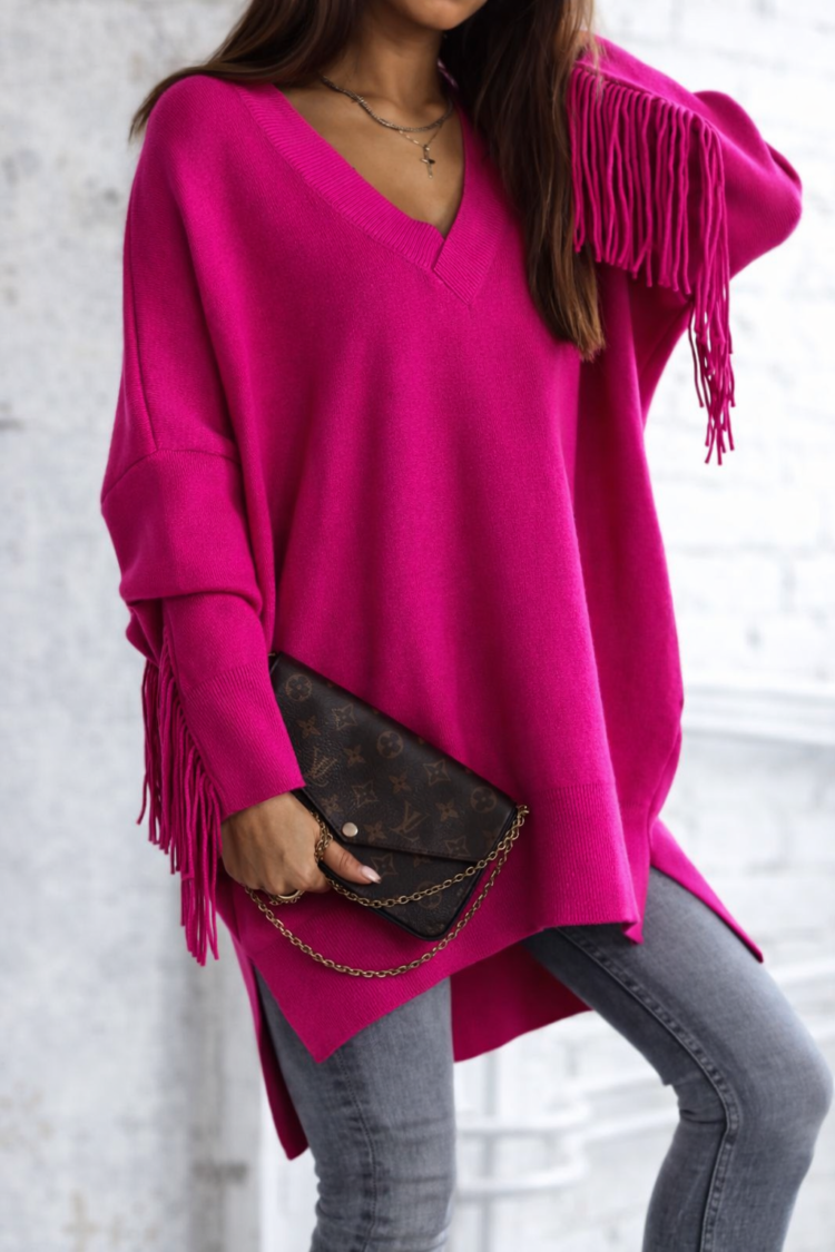 Cocomore Sweater with fringes long fuchsia - Image 3