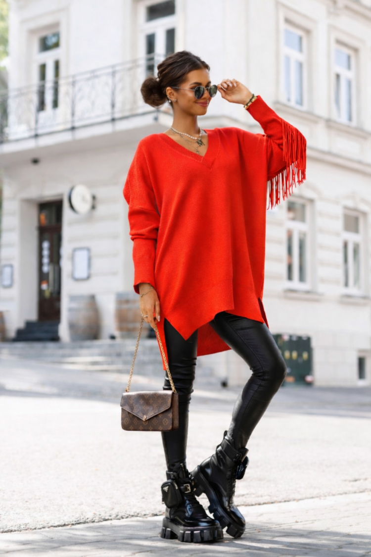 Cocomore Sweater with fringes long red
