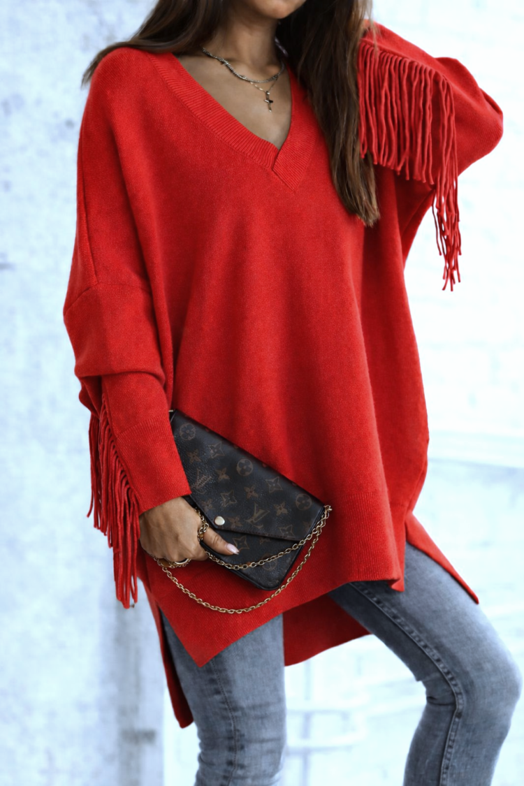 Cocomore Sweater with fringes long red - Image 3