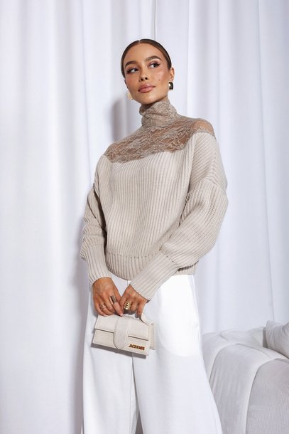Declan lace sweater latte