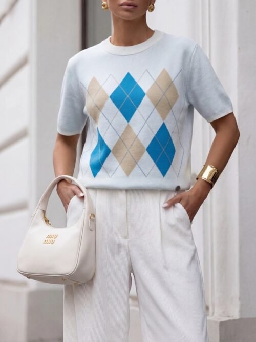 Agnessio Sweater Turquoise white