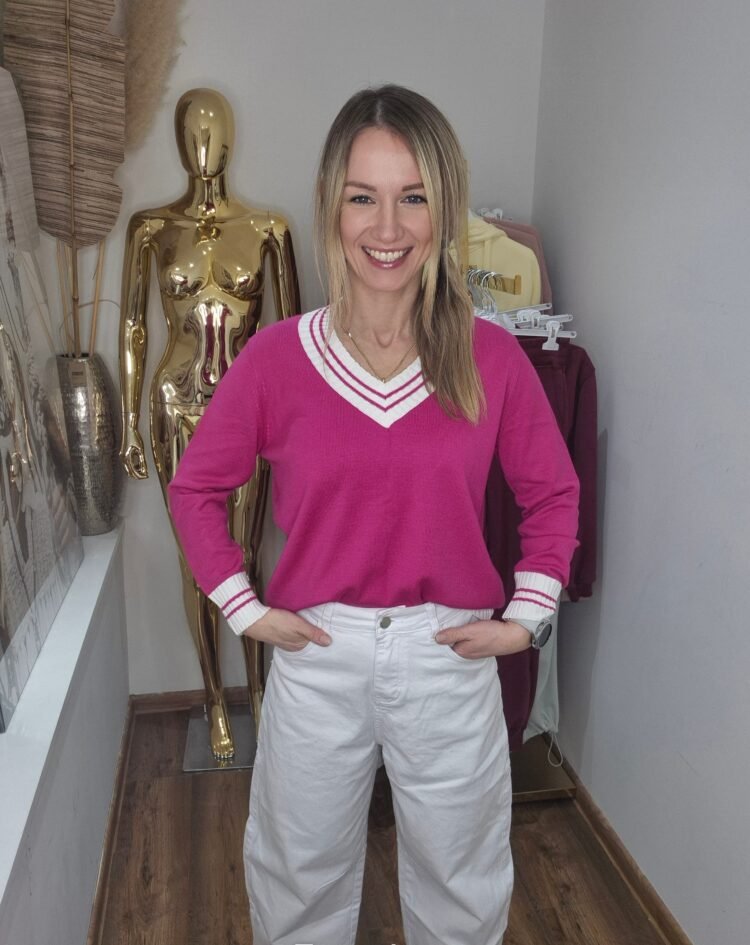 Sweater V-neck Fuchsia