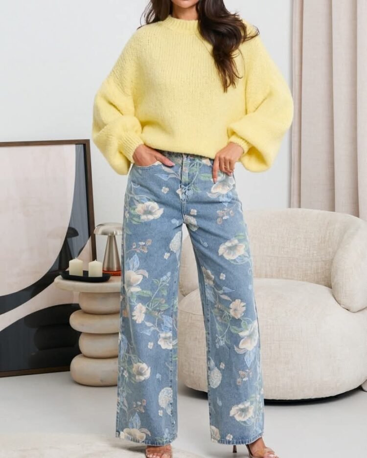 Floral Wide-Leg Jeans