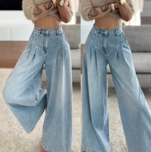 Wide-Leg Pleated Denim Trousers MC5358