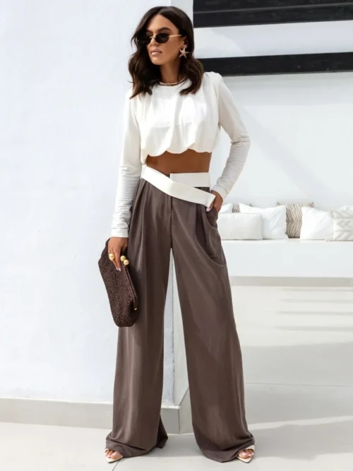 CHIC FANGO TROUSERS WITH A WAIST