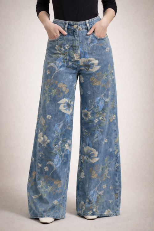 Floral Wide-Leg Jeans