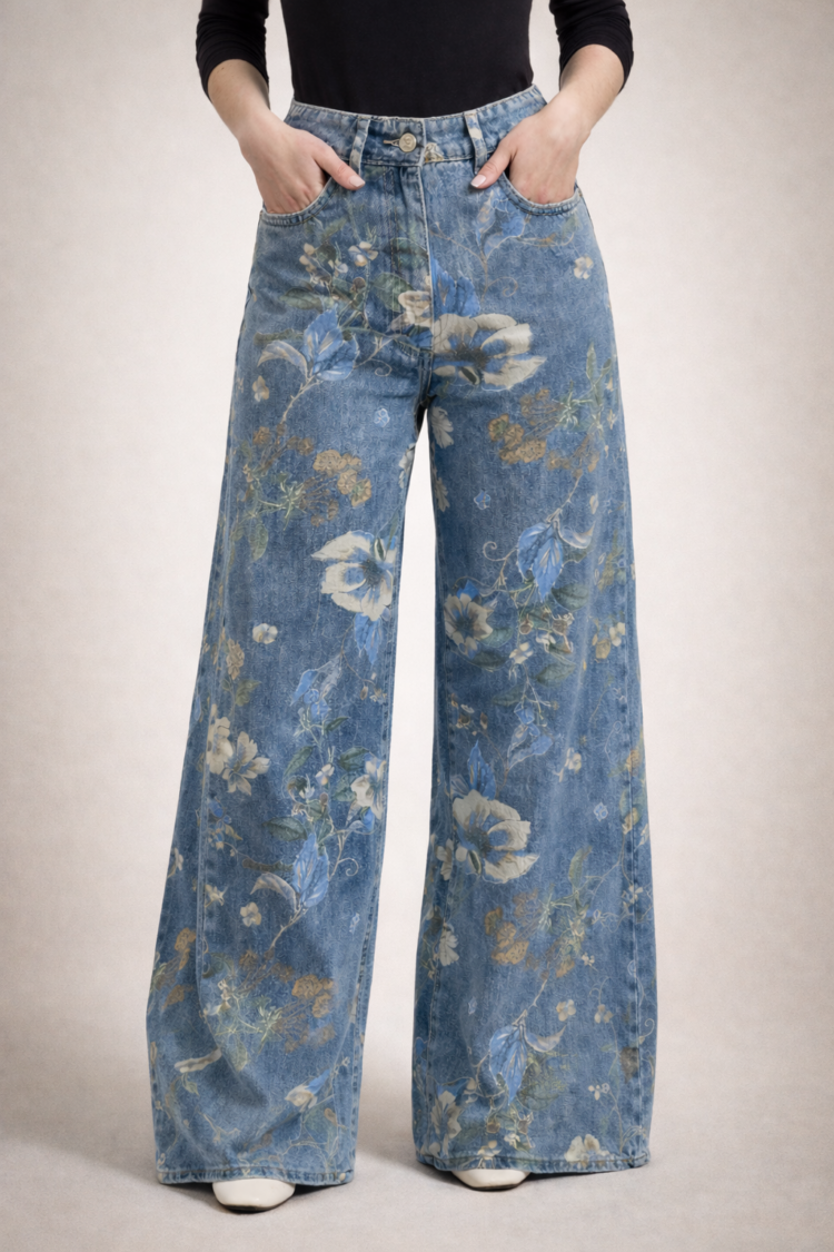 Floral Wide-Leg Jeans