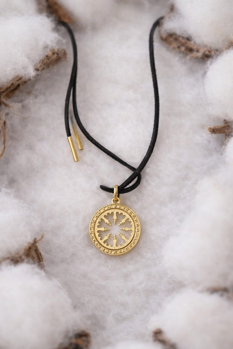 Algiz Shield Necklace Leather Cord Gold