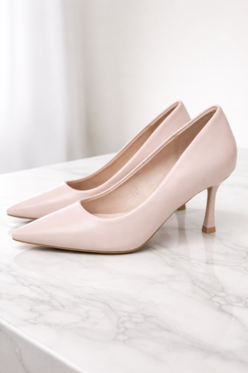 Eco Leather Heels Shoes Beige