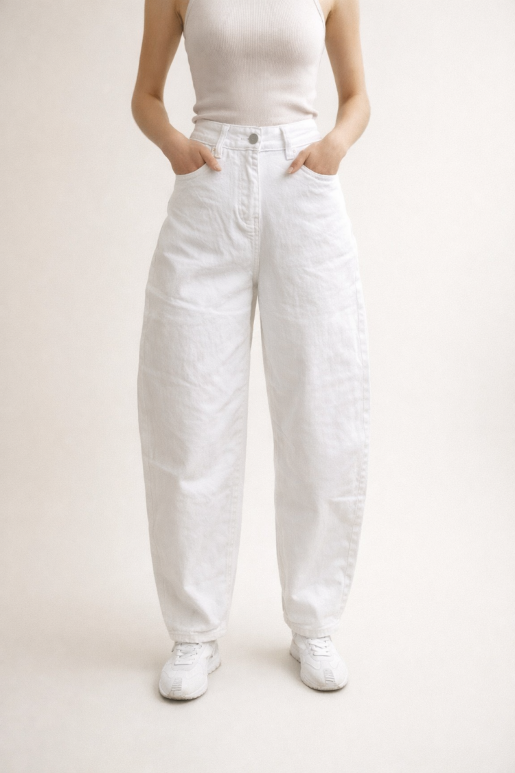 High Waist Balloon Fit Jeans White