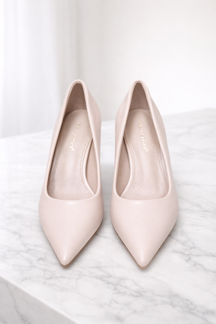 Eco Leather Heels Shoes Beige - Image 2