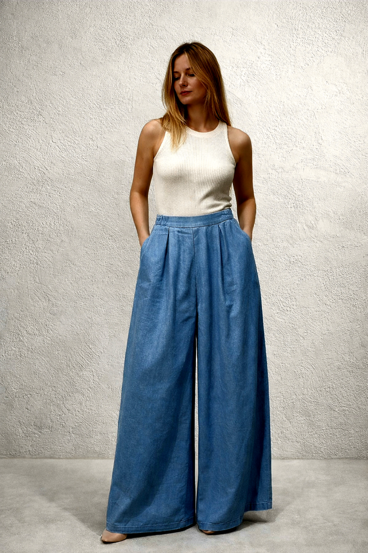 Wide-leg Trousers Dark Blue
