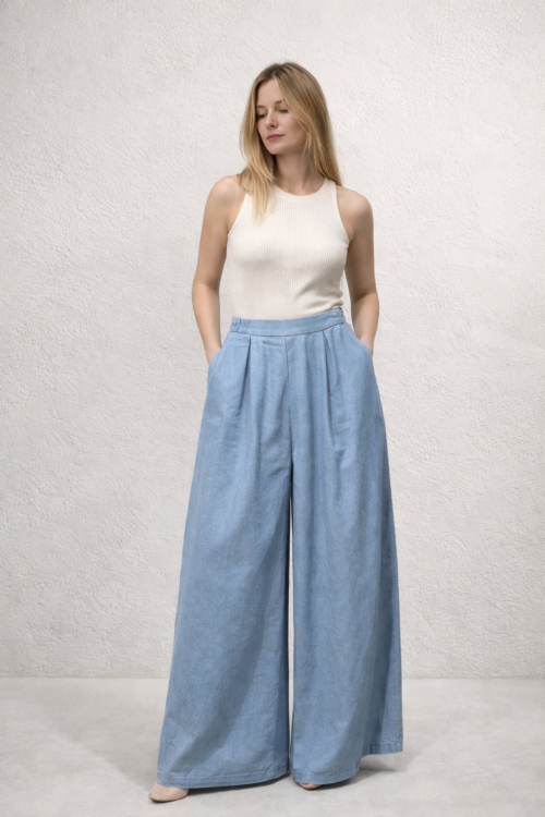 Wide-leg Trousers Light Blue