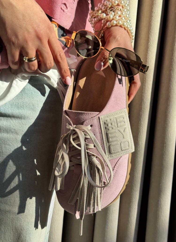 Beyco Leather sneakers slides with decoration pink - Image 4