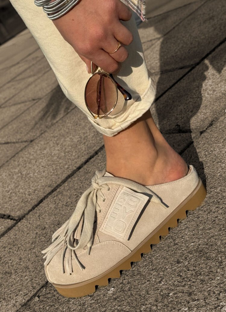 Beyco Leather sneakers slides with decoration beige - Image 3