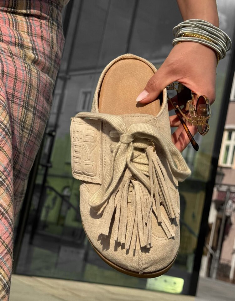 Beyco Leather sneakers slides with decoration beige - Image 5