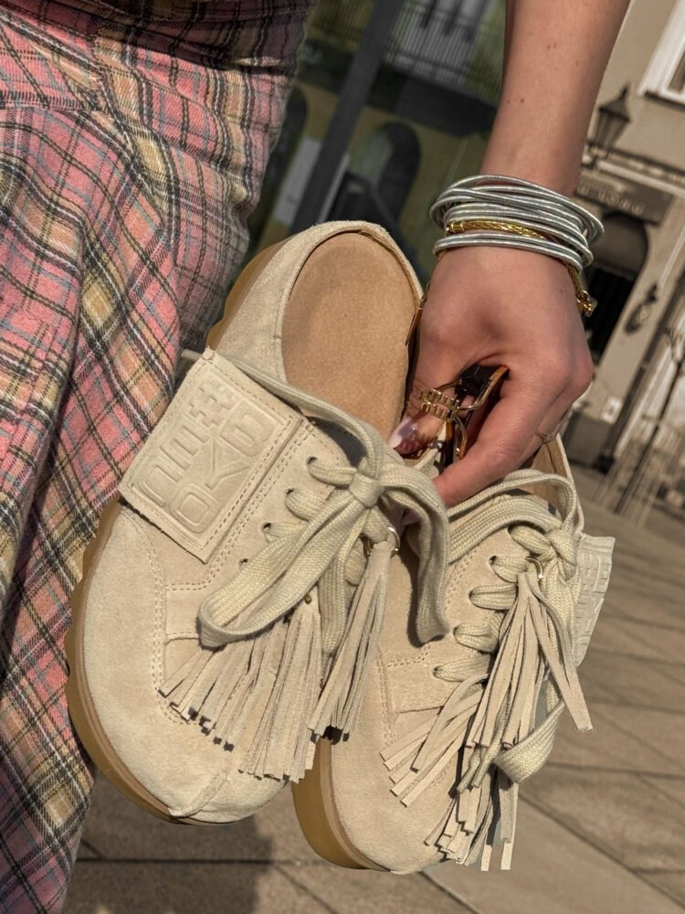 Beyco Leather sneakers slides with decoration beige - Image 2