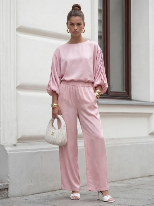Aziz Blouse and Trousers Set Pink