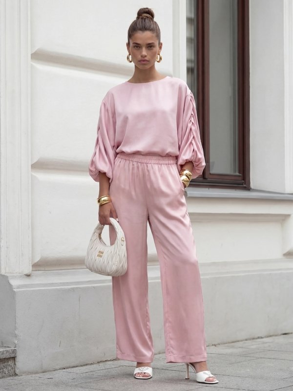 Aziz Blouse and Trousers Set Pink