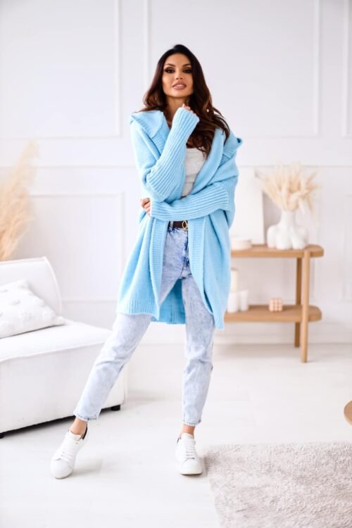 Long Rio Cardigan With Hood Blue