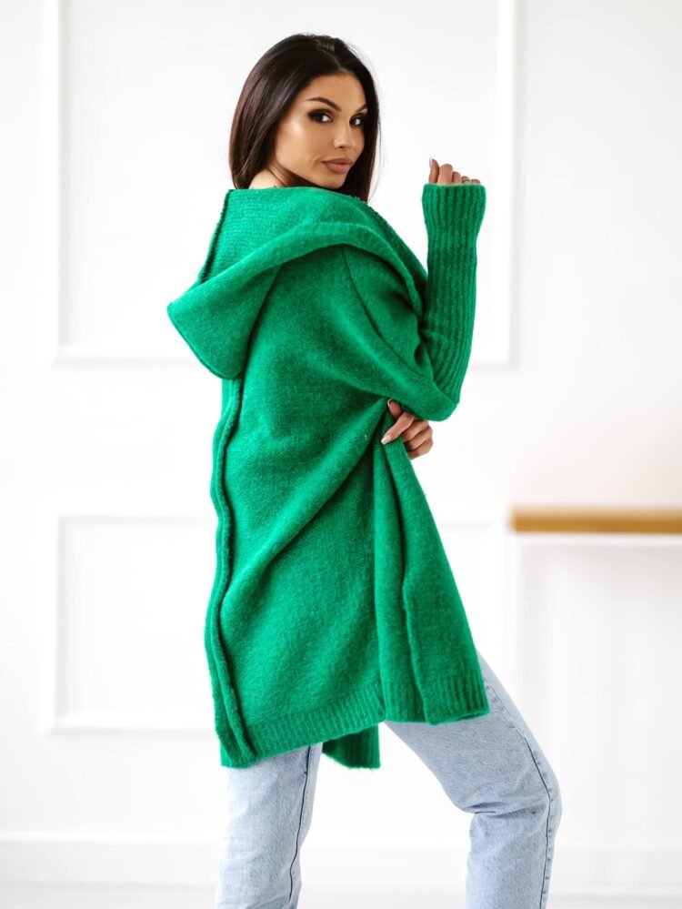 Long Rio Cardigan With Hood Green - Image 3