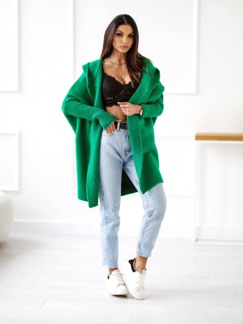 Long Rio Cardigan With Hood Green
