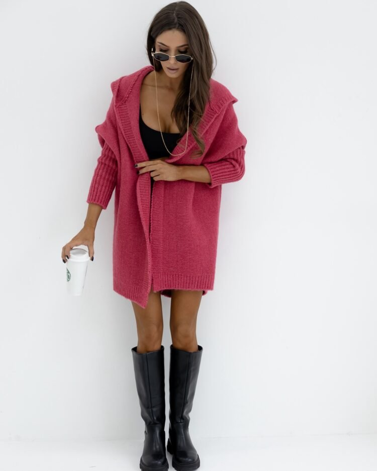 Long Rio Cardigan With Hood Light Pink - Image 3