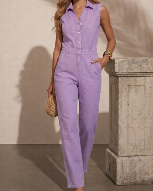 Denim Style Jumpsuit Purple