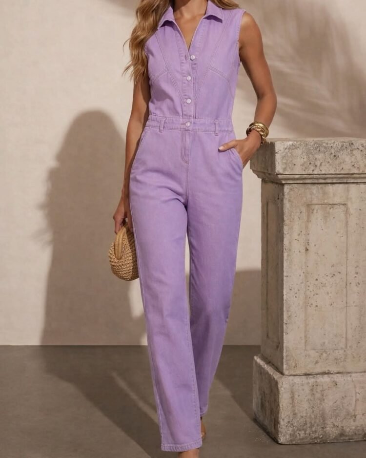 Denim Style Jumpsuit Purple