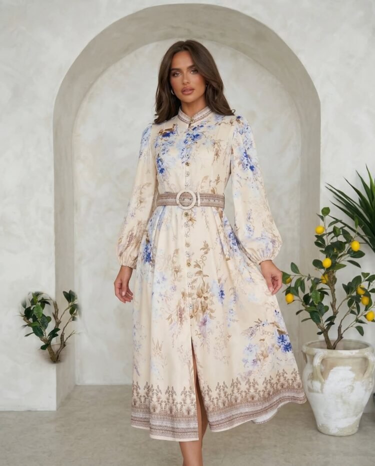 Azure Bloom Midi Dress